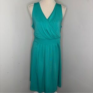 Lands End teal green sleeveless fit & flare cotton knit dress size Large 14-16